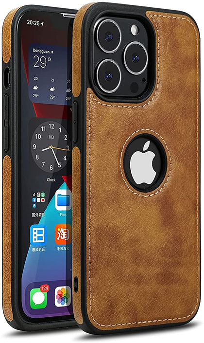 iPhone 13 Pro Max Luxury Leather Case Protective Back Cover (Brown)