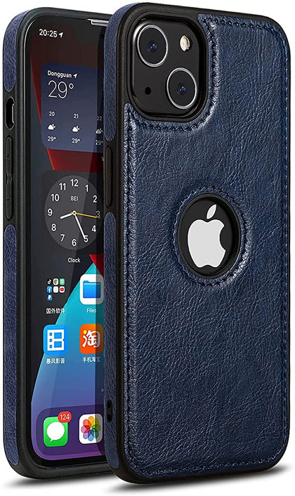 iPhone 14 Luxury Leather Case Protective Back Cover (Blue)