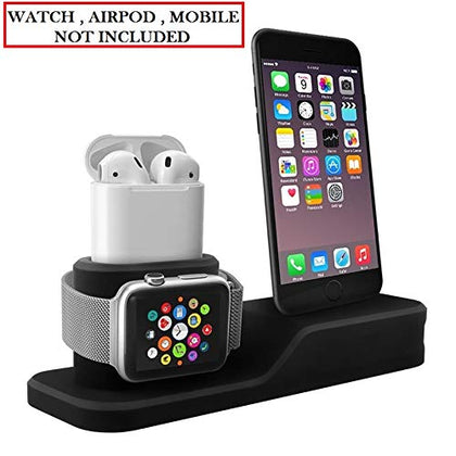 LiKGUS for Apple Watch Stand, 3 in 1 Universal Silicone iWatch/ iPhone /Airpods Holder Charging Docks Station for iWatch Series All iPhone Models (Black)