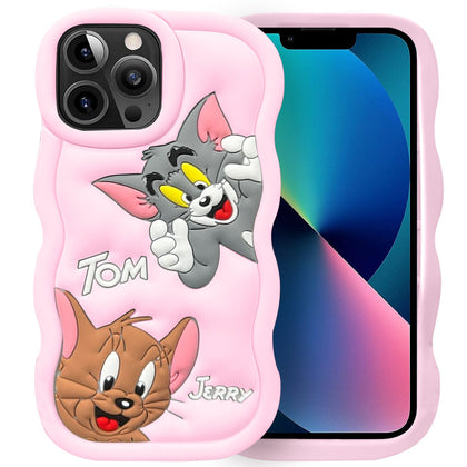 iPhone 13 Pro Max Tom and Jerry 3D Cartoon Silicone Soft Back Cover Case