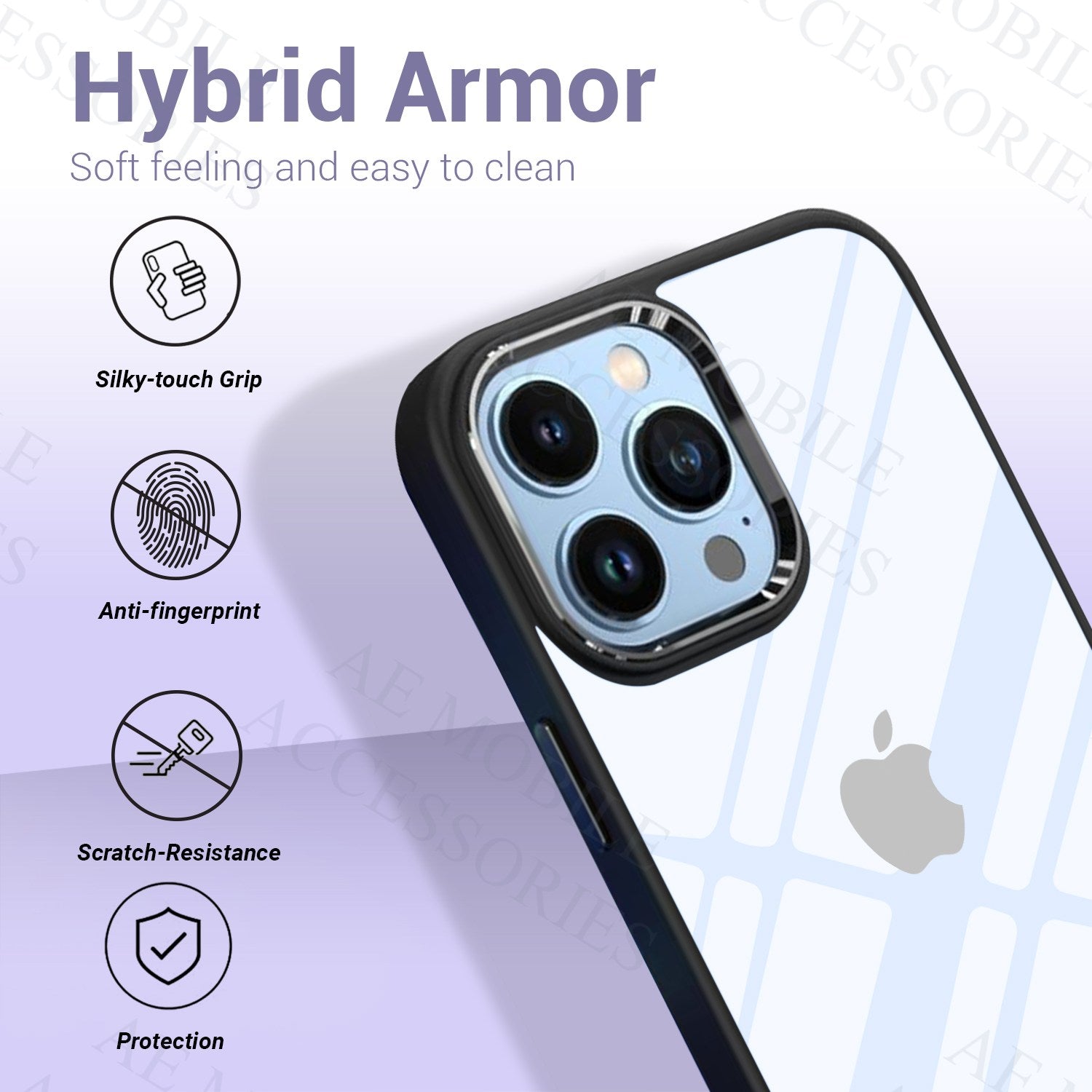 Copy of Apple iPhone 13 Pro New Ultra Hybird Transparent Skin Anti-Drop Metal Lens Protective Back Case Cover (Black)