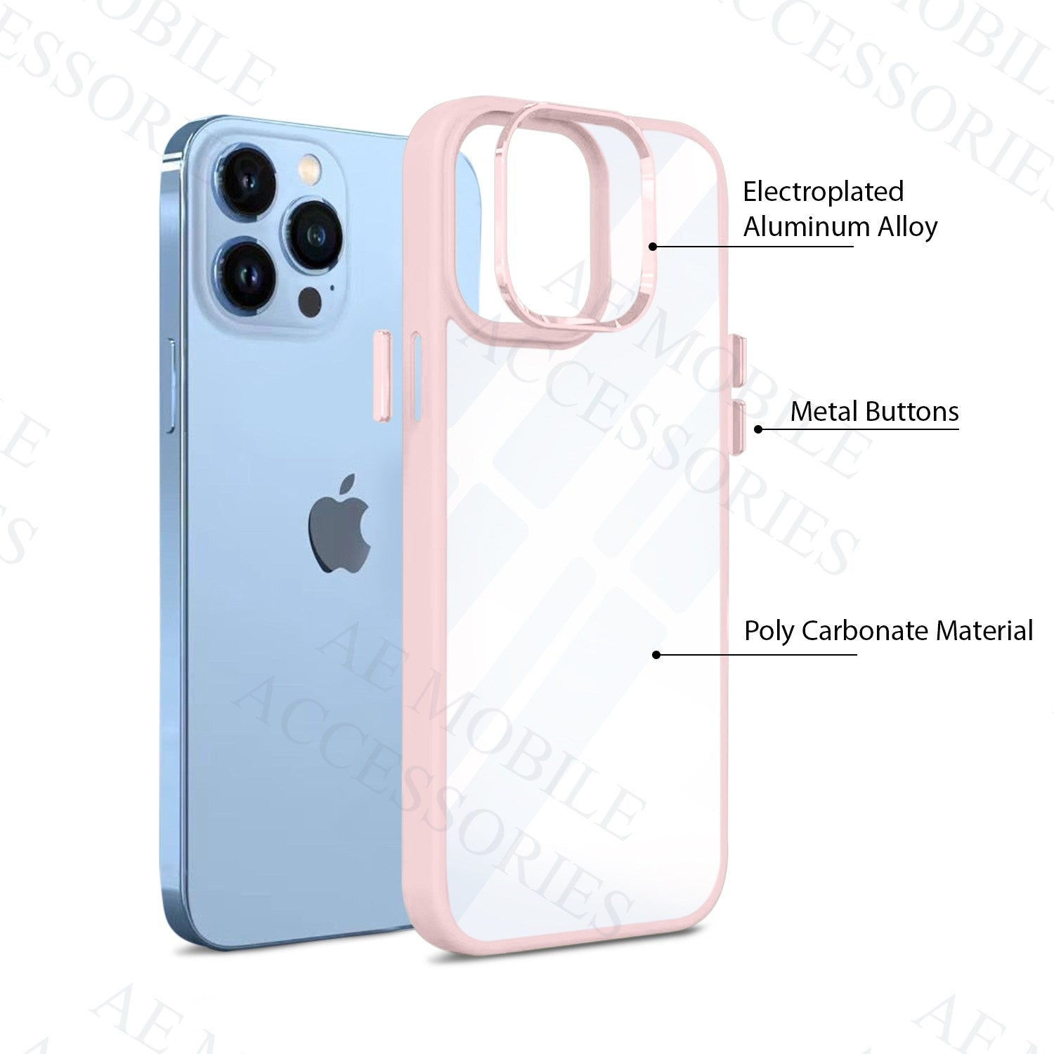 Copy of Apple iPhone 14 Pro Max New Ultra Hybird Transparent Skin Anti-Drop Metal Lens Protective Back Case Cover (Sand Pink)