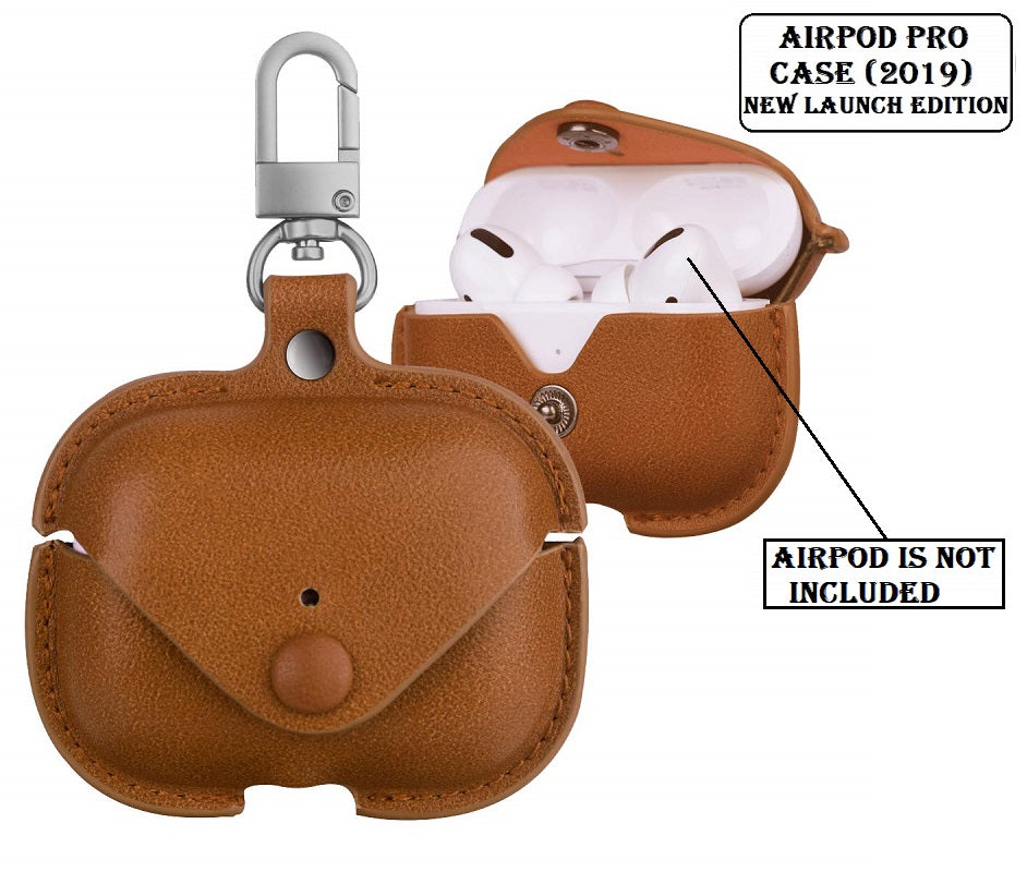 LiKGUS Soft Case for Airpods Pro Accessories Key Luxury Leather Storage Bag Earphone Cover with Keychain Charging Case (Airpod Not Included) (Brown)