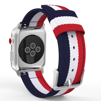 LiKGUS Apple Watch Loop Nylon Band Sport Strap 45mm 42mm 44mm Series 7 / 6 / SE /5 / 4 / 3 (Blue & White & Red BROAD)