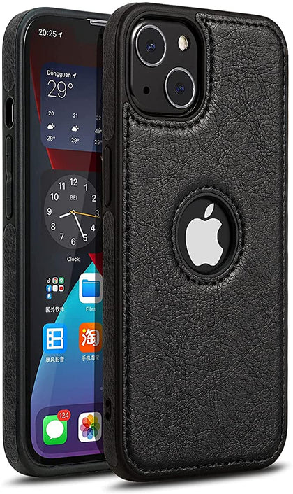 iPhone 14 Luxury Leather Case Protective Back Cover (Black)