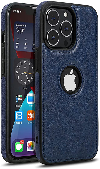 iPhone 15 Pro Luxury Leather Case Protective Back Cover (Blue)