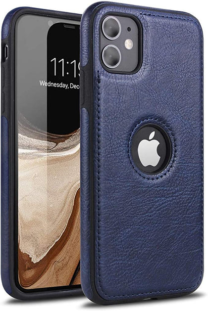 iPhone 12 Luxury Leather Case Protective Back Cover (Blue)