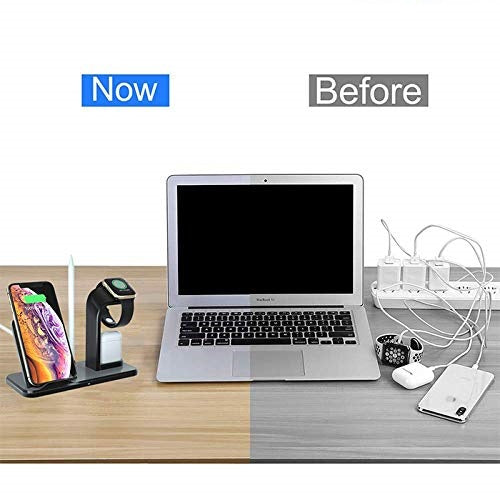 LiKGUSå¨ 4 in 1 Universal Silicone Pencil Stand / iWatch / iPhone / Airpods Holder Charging Docks Station for iWatch Series All iPhone Mobile Phone (Black)