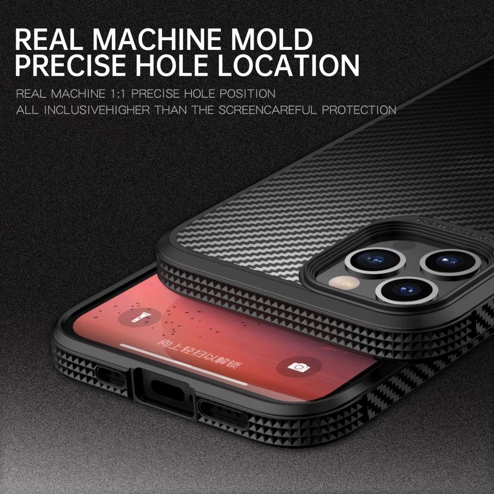 iPhone 13 Pro Max LiKGUS SLIM Carbon fiber semi Transparent frosted Case Back Cover Black