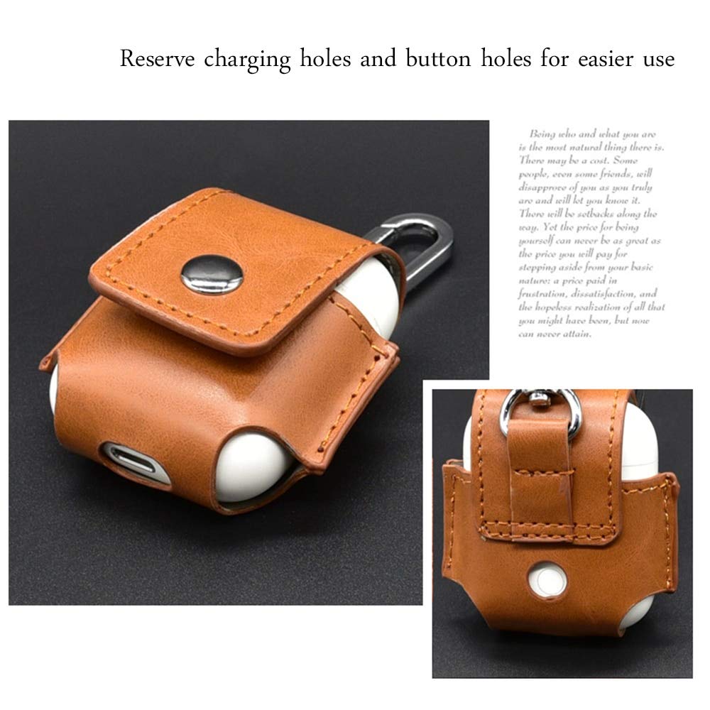 LiKGUS for Apple AirPods Case Leather Pouch with Copper Clasp Ring  Brown