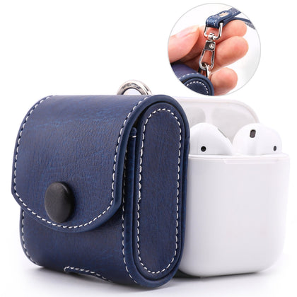 LiKGUS for Apple AirPods 1 & 2 Case Snap Closure Leather Protective Cover with Holding Strap  (Blue)