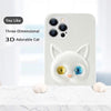 iPhone 12 Pro Cute Cat 3D Cartoon Multicolor Eyes Leather PU Case Back Cover