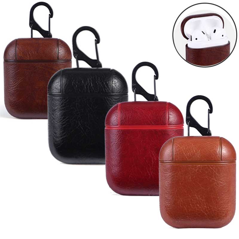LiKGUS for Apple AirPods 1 & 2 Case Vintage Matte Leather Hook Cover  Luxury Protective  (Dark Brown)