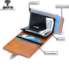 Carrken® RFID Blocking Business Credit / Debit Card Holder Automatic Pop Up Aluminum Leather Wallet (FL30)