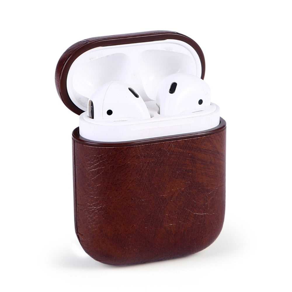 LiKGUS for Apple AirPods 1 & 2 Case Vintage Matte Leather Hook Cover  Luxury Protective  (Brown)