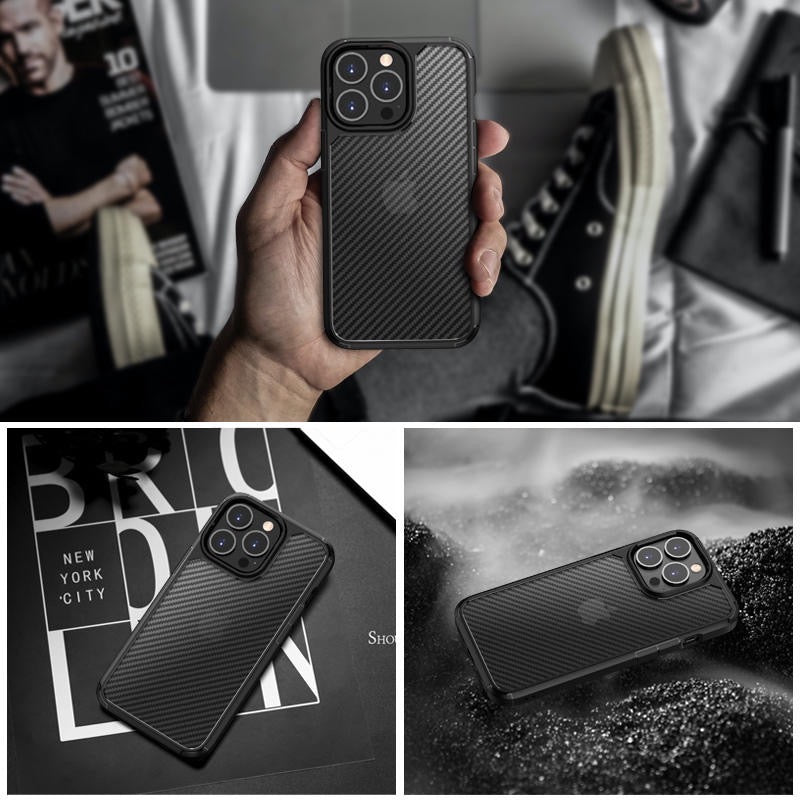 iPhone 13 Pro LiKGUS Carbon fiber semi Transparent frosted Case Back Cover Black