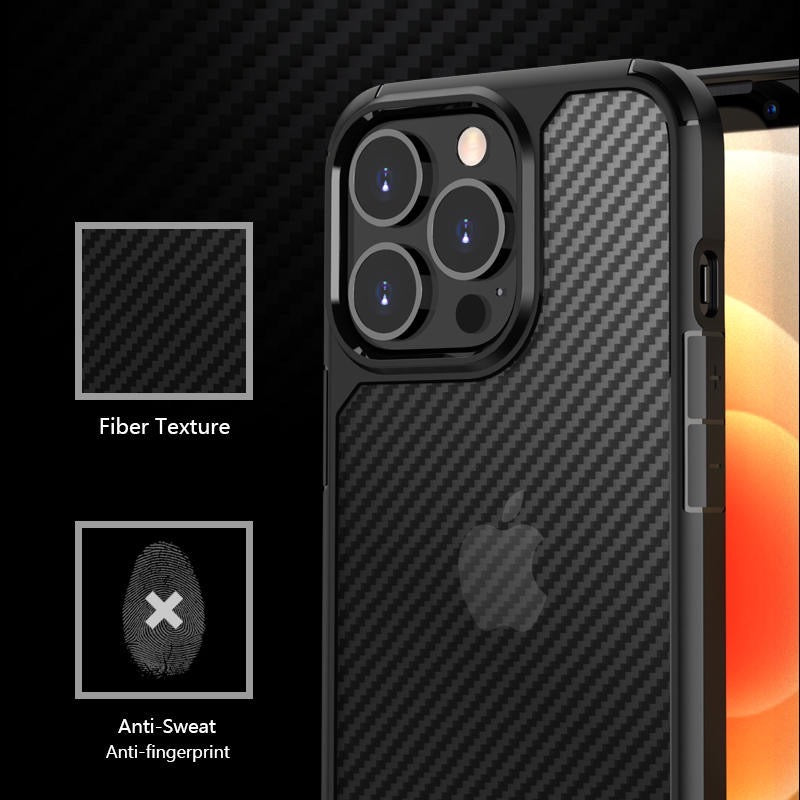 iPhone 13 Pro Max LiKGUS Carbon fiber semi Transparent frosted Case Back Cover Black