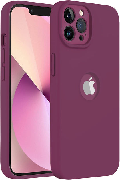 iPhone 14 Pro Max Silicone Back Case Cover Anti-Shock Full Body Protection With Logo View (Plum)