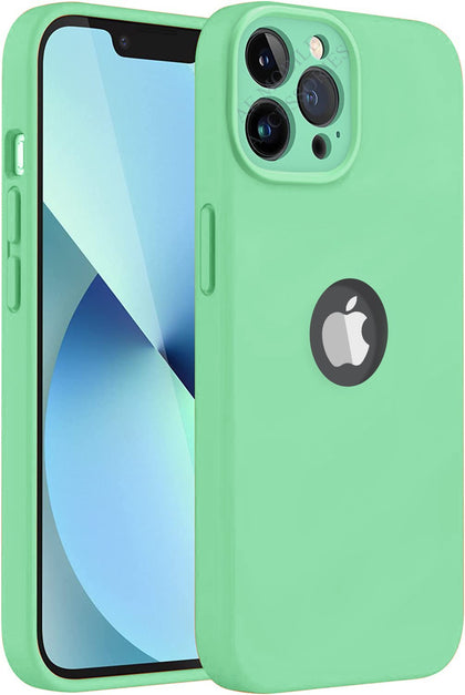 iPhone 14 Pro Max Silicone Back Case Cover Anti-Shock Full Body Protection With Logo View (Mint Green)