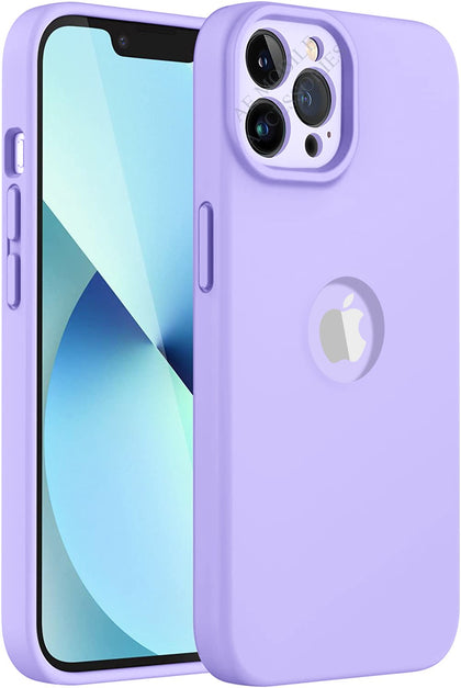 iPhone 14 Pro Max Silicone Back Case Cover Anti-Shock Full Body Protection With Logo View (Elegant Purple)