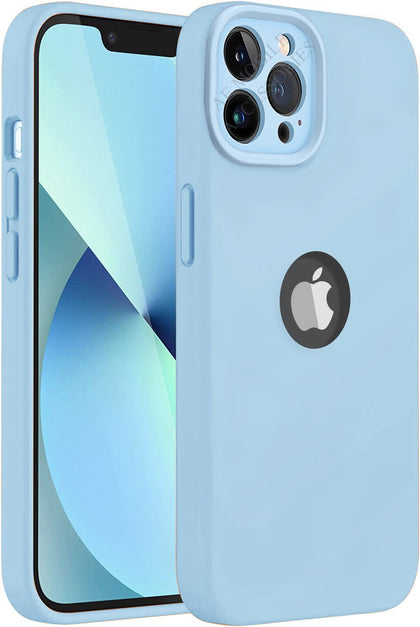 iPhone 14 Pro Max Silicone Back Case Cover Anti-Shock Full Body Protection With Logo View (Serria Blue)