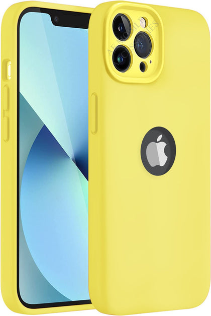 iPhone 14 Pro Max Silicone Back Case Cover Anti-Shock Full Body Protection With Logo View (Yellow)