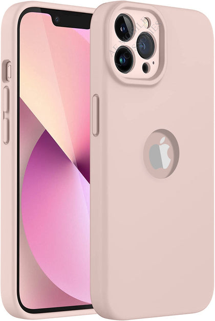 iPhone 13 Pro Max Silicone Back Case Cover Anti-Shock Full Body Protection With Logo View (Sand Pink)