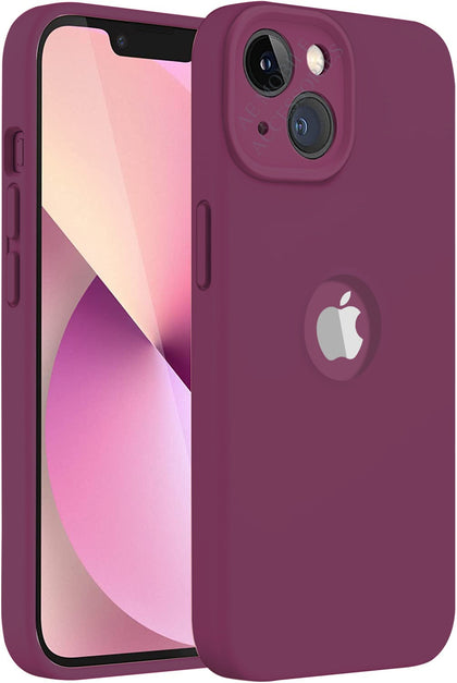 iPhone 14 Silicone Back Case Cover Anti-Shock Full Body Protection With Logo View (Plum)