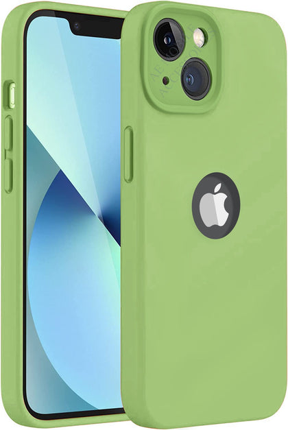 iPhone 14 Silicone Back Case Cover Anti-Shock Full Body Protection With Logo View (Macha Green)