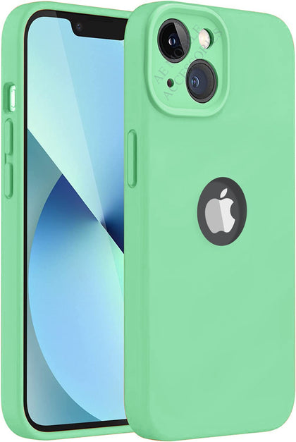 iPhone 13 Silicone Back Case Cover Anti-Shock Full Body Protection With Logo View (Mint Green)