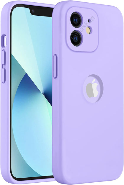 iPhone 12 Silicone Back Case Cover Anti-Shock Full Body Protection With Logo View (Elegant Purple)