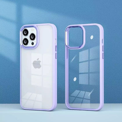 iPhone 12/12 Pro New Luxury Transparent Back Skin Feel Frosted Bumper Anti-Drop Metal Lens Protective Back Cover (Purple)