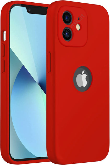 iPhone 12 Silicone Back Case Cover Anti-Shock Full Body Protection With Logo View (Red)