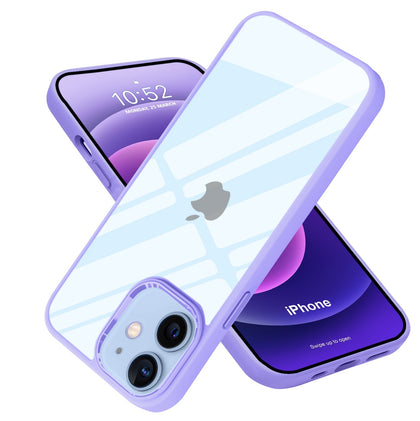 iPhone 12 New Ultra Hybird Transparent Skin Anti-Drop Metal Lens Protective Back Case Cover (Purple)