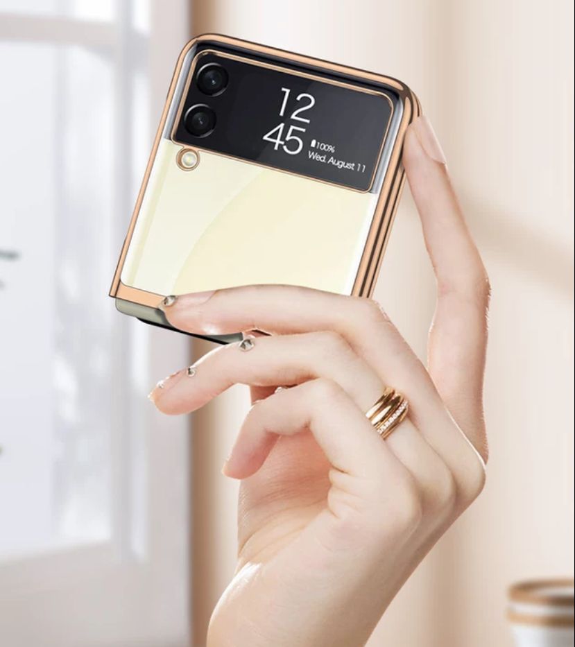 Samsung Galaxy Z Flip3 5G Crome Hard Pc Glossy Case Cover Gold
